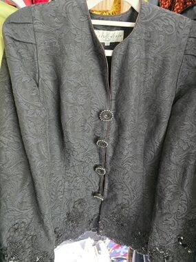 Lillie Rubin Black Embroidered Jacquard Evening Jacket